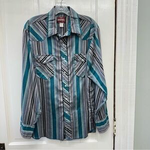 Wrangler Men's Striped Button Down Shirt - Blue and Gray